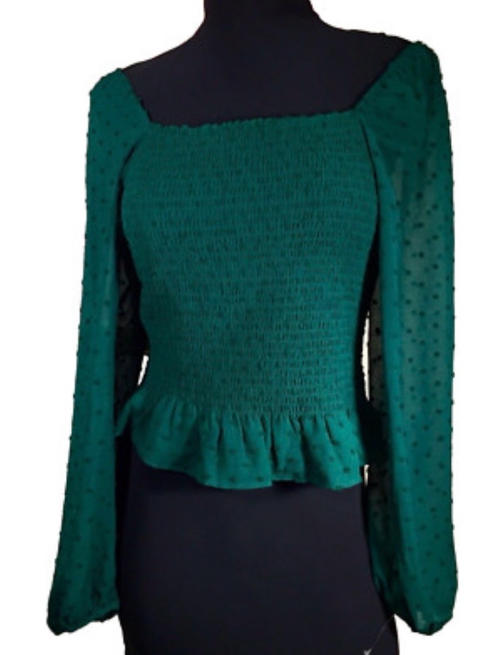 Lush Teal Green Smocked Square-Neck Peplum Blouse